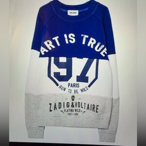 Zadig & Voltaire Blue and Gray Graphic Crewneck Sweatshirt